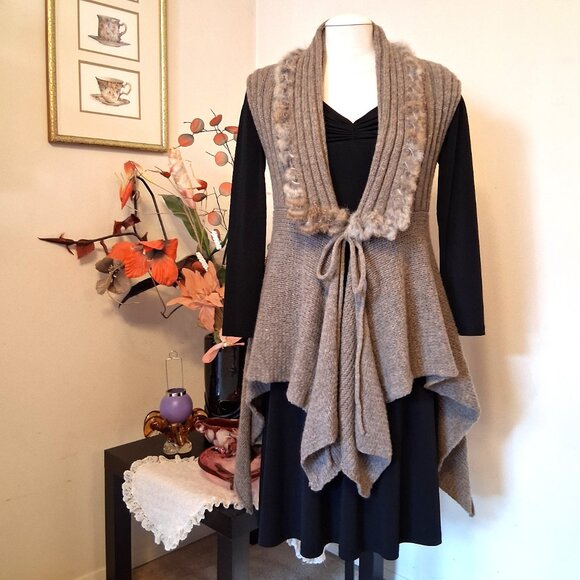 NWT Woman's I AM Sleeveless Asymmetric Hem Cashmere Cardigan Vest Sweater - Picture 8 of 9